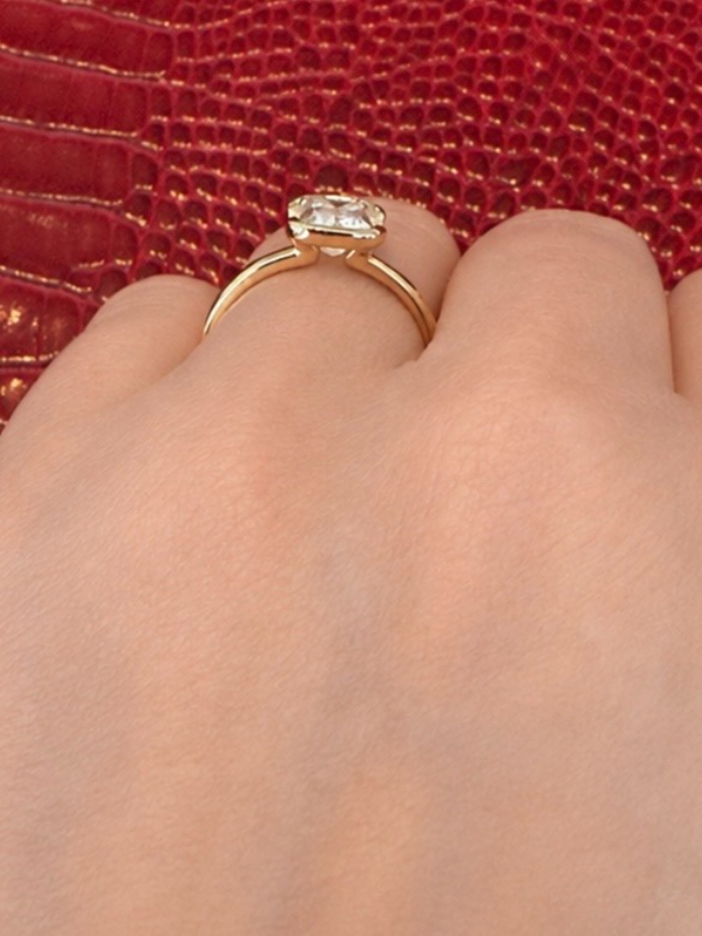 Emerald Cut Moissanite 2 ct. Sterling Silver w/ Yellow Gold Plating. Sz 8 - Picture 3 of 6